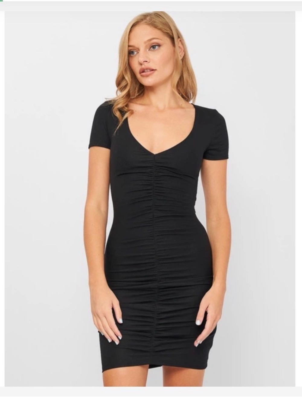 Zara Black Ruched V-Neck Mini Dress
